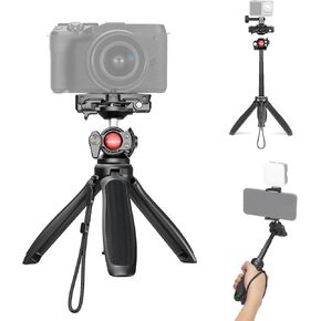 NEEWER TP38 Phone Camera Tripod, 15" Extendable Selfie Stick Metal Tripod Stand with Phone Holder, Action Camera Adapter Compatible with Hero 12 11 10 9, 360° Ball Head Travel Tripod for Vlogging