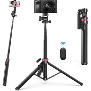 ULANZI MT-78 Extendable Phone Tripod, 72.83" Selfie Stick Phone Camera Tripod Stand with 2 in 1 Phone Clip, 360° Ball Head Camera Tripod with Cold Shoe for iPhone Sony Canon, Lightweight for Travel