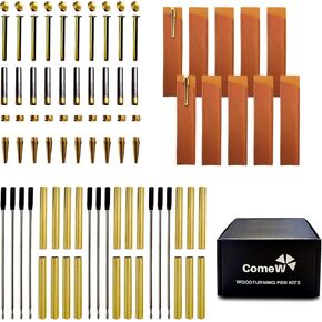 Pen Kits for Woodturning 10Pack Gold with 10 Pen Covers, Black Ink Pen Making Kit Slimline Pen Kit for Wood Turning, Wood Pen Kits Pen Making Supplies Wooden Pen Turning Kit Pen Turning Kits Wood Pen
