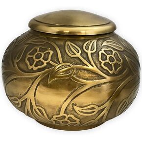 Florence Antiqued Brass Keepsake Urn for Ashes - Small Size - NOT Intended for Full Cremation Ash Quantity