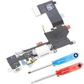موصل MMOBIEL Dock متوافق مع iPhone SE 2016 - كابل مرن لمنفذ الشحن - استبدال منفذ سماعة الرأس/الميكروفون/الهوائي - متضمن. مفكات - أسود