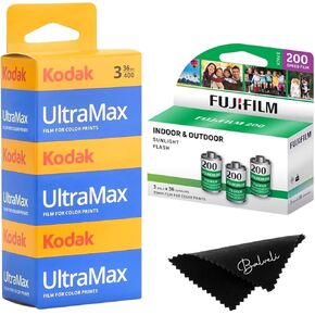 Fujifilm 200 3-Pack & Ultramax 400 35mm Film 3-Pack 36exp (6 Total) Bundle with Balveli Microfiber Cloth, 35mm Film Cameras-35 Mm Film Roll-Fuji Film-Camera Film-Film 35mm