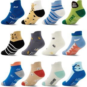 Tphon Toddler Baby Non Slip Socks Ankle Socks with Grippers Kids Boys Girls Socks 12 Pairs for 0-7 Years Infant Children