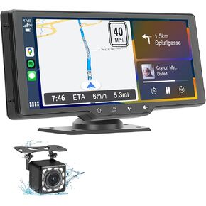 شاشة Apple Carplay المحمولة للسيارة، 10.26 بوصة Apple Carplay وAndroid Auto، ستيريو السيارة، كاميرا احتياطية، مستقبلات صوت السيارة GPS Navigation Mirror Link، تشغيل السيارة، بلوتوث، AUX/FM، Siri، AirPlay
