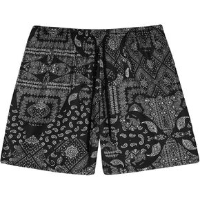 BOOMLEMON Mens Mesh Paisley Shorts Retro Graphic Print Casual Shorts Bandana Boho Basketball Streetwear Short Pants