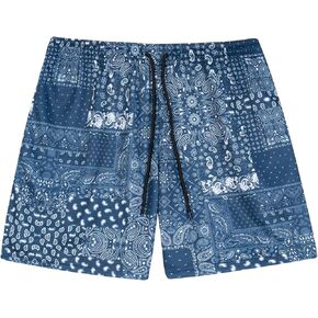 BOOMLEMON شورت رجالي شبكي بيزلي شورت ريترو جرافيك مطبوع غير رسمي باندانا بوهو كرة السلة ملابس الشارع الشهير سراويل قصيرة in Kuwait