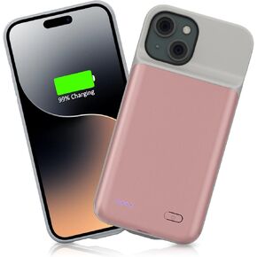 Battery Case for iPhone 15, 7000mAh Portable Protective Charging Case for iPhone 15, Smart Rechargeable External Battery Pack Phone Charger Case for iPhone 15, 6.1 inch, Pink