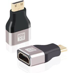 Mini HDMI to HDMI Adapter, 2-Pack 8K HDMI Female to Mini HDMI Male, Support 8K@60Hz, 4K@144Hz, Compatible with Raspberry Pi, Camera, Camcorder, DSLR, Tablet, Video Card