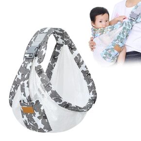 ICRPSTU Summer Breathable Baby Carrier - Adjustable 3D Mesh Baby Carrier Wrap with Thick Shoulder Straps and Pocket for Pool Beach（Grey）