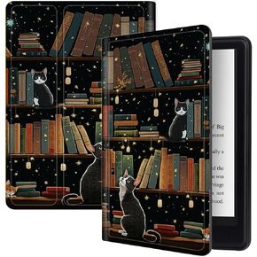 Cat Library Case for All-New Kindle Fire HD 8 and Fire HD 8 Plus Tablet (2024/2022/2020 Released 14th/12th/10th Gen), PU Leather Folding Stand Slim Case with Auto Sleep/Wake