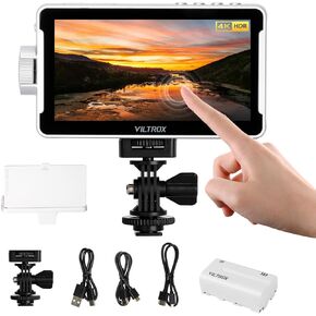 VILTROX DC-V1 Touchscreen Camera Video Monitor, 5.5 Inch 4K HDMI in/Out Video Field Monitor Kit with Sunshade Hood, Support Battery and USB-C, 3D LUT, HDR, 1920X1080（DC-550 Lite Upgrade, White）