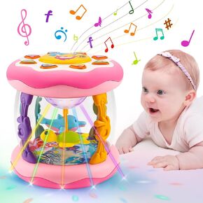 Baby Musical Light Up Toys 6-12 Months Ocean Projector Rotating Tummy Time Infant 0-3 3-6 7 8 9 Months Learning Crawling Pink Toys Babies 12-18 Month Boys Girls 1 2 3 Year Old Birthday Baby Gifts