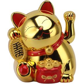 5.5inch Fortune Cat, Battery Operated Japanese Lucky Cat with Waving Arm Chinese Feng Shui Deoration Maneki Neko for Fortune Money and Good Luck, for Shop, Restaurant, Living