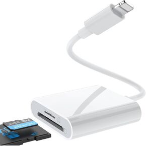 SD Card Reader for iPhone iPad, iPhone Memory Card Reader Dual Card Slot for iPad Trail Camera Viewer Adapter Adapter Lightning Camera Adapter for iPhone, Supports SD/Micro SD/SDHC/SDXC/MMC