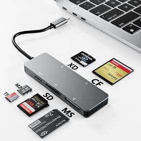 USB-C XD Picture Card Reader, 5Gbps 6-in-1 High Speed Card Reader for TF/SD/MS/M2/XD/CF, USB C XD Memory Card Reader Compatible with Olympus & Fujifilm XD Cards (1GB/2GB)