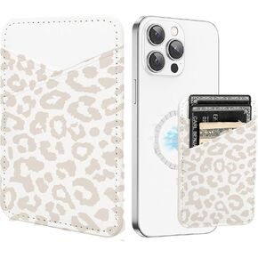 حامل بطاقات المحفظة المغناطيسية المحدثة من uCOLOR - متوافق مع MagSafe لسلسلة iPhone 15/14/13/12 Pro Max، محفظة هاتف مغناطيسية لظهر الهاتف مع فتحة بطاقتين Apple Mag Safe Walle (بيج ليوبارد) in Kuwait