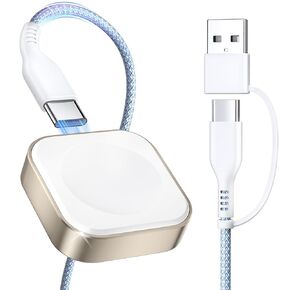 NEWDERY Charger Cable for Apple Watch, Portable USB C Fast Charging Dock, Premium Braided Detachable Travel Charger Cord for iWatch Series Ultra/9/8/7/6/SE/SE2/5/4/3/2 & for iPhone 15 Series