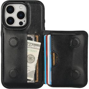 KIHUWEY Compatible with iPhone 16 Pro Wallet Case Credit Card Holder, Premium Leather Kickstand Flip Hidden Magnetic Clasp Durable Shockproof Protective Cover for iPhone 16 Pro 6.3 inch (Black)