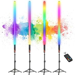 4Pack RGB Tube Light Bar(4FT) with Light Stand, Battery Powered LED Video Light Wand Stick for DJ Lighting, Dance Club and Photography Lighting