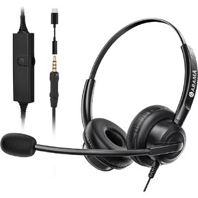 Arama Cell Phone Headset with Microphone Noise Cancelling & in-line Control,3.5mm Computer Headset for iPhone,Android,Samsung,LG,HTC,BlackBerry Mobile Phone and iPad Tablets
