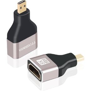 Micro HDMI to HDMI Adapter 8K Gold Plated, 2 Pack HDMI Female to Micro HDMI Male Connector, Support 8K@60Hz,4K@120Hz, Compatiable with Camera, Laptop, Projector etc