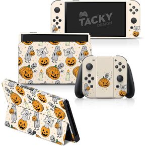 TACKY DESIGN Pumpkinskin Compatible with Nintendo Switch OLED Skin Halloween - Vinyl 3M Stickers set - Compatible with Nintendo Switch OLED Skin Joy Con, Console, Dock Wrap - Decal Full Wrap