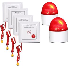 Retekess TH103 Wireless Strobe Siren,Loud Security Alarm System ,Indoor Outdoor SOS Alarm System,2 Red Flashing Siren and 4 Pull Cord Emergency Button for Home Office Jewellery Shop Security