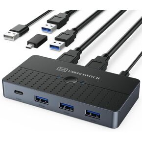 USB 3.0 Switch, USB 3.0 Switch 2 Computers Sharing USB C & A Devices, USB Switcher for PC Mouse Keyboard Printer Scanner, USB KVM Switch Selector Compatible with Windows, Mac, Linux