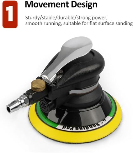 ماكينة صنفرة النخيل المدارية العشوائية بالهواء، ماكينة صنفرة مدارية عشوائية الهواء مقاس 6 بوصات من Weytoll، ماكينة صنفرة النخيل الهوائية شديدة التحمل مع خرطوم وحقيبة، ماكينة صنفرة طحن تلميع للسيارة المعدنية والشمع الخشبي المعدني in Kuwait