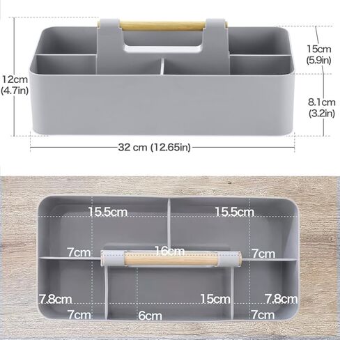 مجموعة EZOWare مكونة من 3 حقائب حمل بلاستيكية قابلة للتكديس، صناديق تنظيم تخزين كبيرة مع 5 أقسام ومقبض للمكياج، والزينة، والحمام، واللوازم المكتبية، والحرف اليدوية، وغرفة الأطفال - 3 ألوان in Kuwait