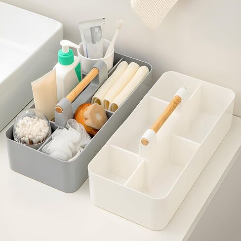 مجموعة EZOWare مكونة من 3 حقائب حمل بلاستيكية قابلة للتكديس، صناديق تنظيم تخزين كبيرة مع 5 أقسام ومقبض للمكياج، والزينة، والحمام، واللوازم المكتبية، والحرف اليدوية، وغرفة الأطفال - 3 ألوان in Kuwait