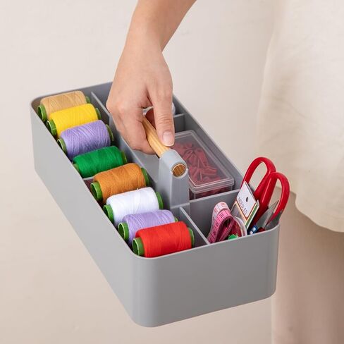 مجموعة EZOWare مكونة من 3 حقائب حمل بلاستيكية قابلة للتكديس، صناديق تنظيم تخزين كبيرة مع 5 أقسام ومقبض للمكياج، والزينة، والحمام، واللوازم المكتبية، والحرف اليدوية، وغرفة الأطفال - 3 ألوان in Kuwait