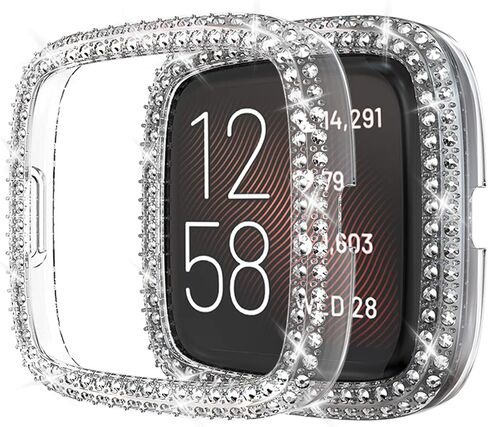 حافظة حماية متوافقة مع غطاء Fitbit Versa 2، بدون طبقة شاشة، إطار ممتص للصدمات مطلي بالكمبيوتر بصف مزدوج من الكريستال (شفاف، Versa 2) in Kuwait