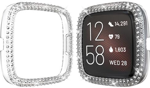 حافظة حماية متوافقة مع غطاء Fitbit Versa 2، بدون طبقة شاشة، إطار ممتص للصدمات مطلي بالكمبيوتر بصف مزدوج من الكريستال (شفاف، Versa 2) in Kuwait