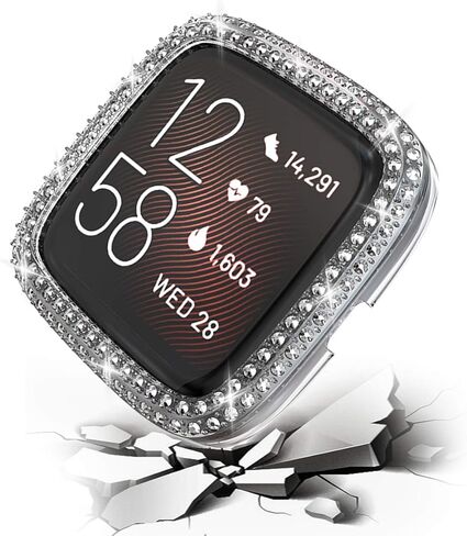 حافظة حماية متوافقة مع غطاء Fitbit Versa 2، بدون طبقة شاشة، إطار ممتص للصدمات مطلي بالكمبيوتر بصف مزدوج من الكريستال (شفاف، Versa 2) in Kuwait