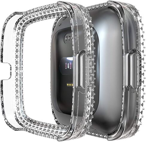 حافظة حماية متوافقة مع غطاء Fitbit Versa 2، بدون طبقة شاشة، إطار ممتص للصدمات مطلي بالكمبيوتر بصف مزدوج من الكريستال (شفاف، Versa 2) in Kuwait