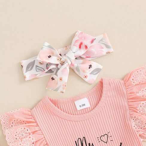 MoZiKQin Baby Girl Clothes Newborn Outfit Short Sleeve Ribbed Romper Floral Shorts Headband Infant 3Pcs Clothing Set in Saudi Arabia