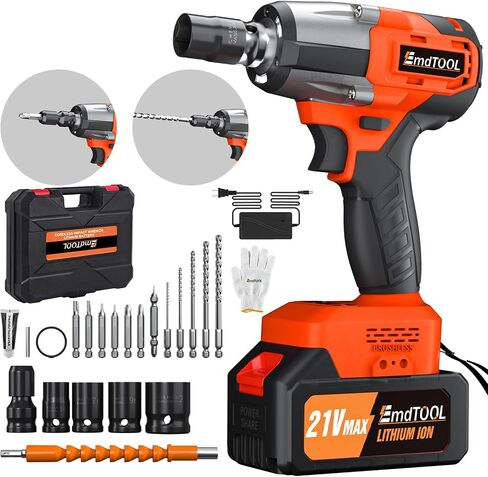 Cordless Impact Wrench, 406Ft-lbs (550N.m) Brushless 1/2-inch Drive High Torque Impact Wrench, 3000RPM Impact Gun, 4.0Ah Battery, 4 Sockets & 12 drill Bits, Electric Impact Wrench for Car Truck RV in Saudi Arabia
