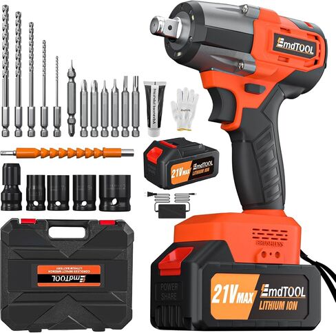 Cordless Impact Wrench, 406Ft-lbs (550N.m) Brushless 1/2-inch Drive High Torque Impact Wrench, 3000RPM Impact Gun, 4.0Ah Battery, 4 Sockets & 12 drill Bits, Electric Impact Wrench for Car Truck RV in Saudi Arabia