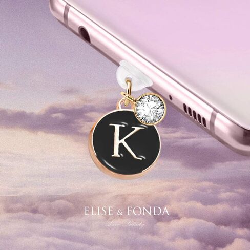 ELISE & FONDA TP37 New Type-C USB Charging Port Anti Dust Plug Tiny Round Letter K Cell Phone Charm for Samsung Galaxy/Huawei/OnePlus/Xiaomi/Oppo New Android Phones(Black) in Saudi Arabia