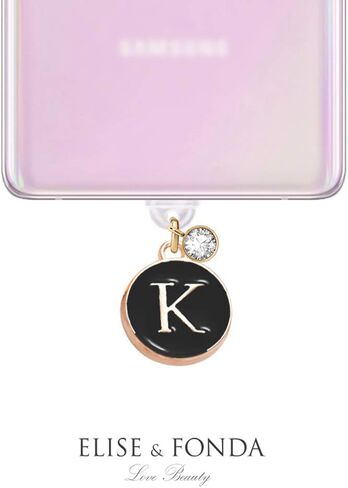 ELISE & FONDA TP37 New Type-C USB Charging Port Anti Dust Plug Tiny Round Letter K Cell Phone Charm for Samsung Galaxy/Huawei/OnePlus/Xiaomi/Oppo New Android Phones(Black) in Saudi Arabia