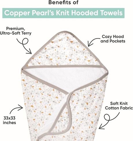 Copper Pearl Hooded Bath Towels Premium Knit/Terry Cloth Baby Towels with Hood, Pockets, and Cool Designs - Great to Gift and Make Bath Time Fun - Baby Bath Towel, Pecan in Saudi Arabia
