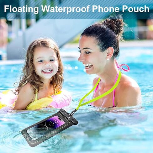 حقيبة هاتف عائمة مقاومة للماء، حقيبة جافة للهاتف الخلوي، ملحقات أساسية للسفر على الشاطئ والقارب والقوارب والكاياك متوافقة مع iPhone 15 14 13 Pro Max حتى 7 بوصات، عبوة واحدة - أسود/أصفر عالي الوضوح in Kuwait