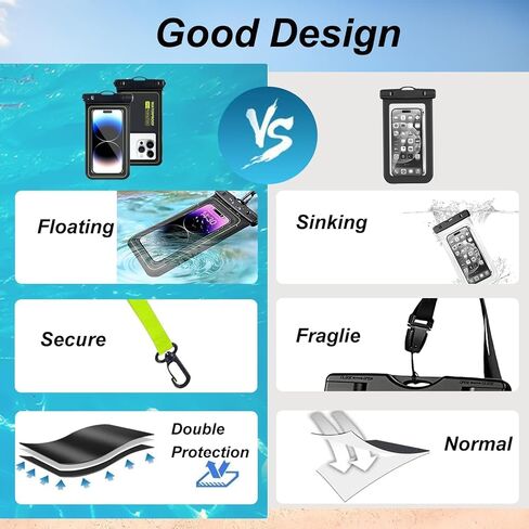 حقيبة هاتف عائمة مقاومة للماء، حقيبة جافة للهاتف الخلوي، ملحقات أساسية للسفر على الشاطئ والقارب والقوارب والكاياك متوافقة مع iPhone 15 14 13 Pro Max حتى 7 بوصات، عبوة واحدة - أسود/أصفر عالي الوضوح in Kuwait