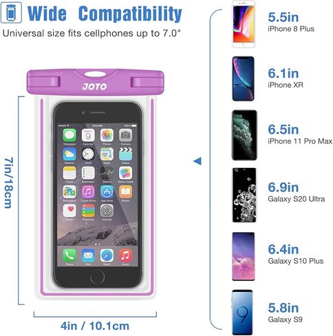 حقيبة حامل هاتف مقاومة للماء من JOTO، حقيبة جافة للهاتف الخلوي تحت الماء لهاتف iPhone 14 13 12 11 Pro Max Mini XS Max XR X 8 7 6S، Galaxy S21 S20 S10 S9 Pixel HTC LG Motorola حتى 7.0 بوصة - أرجواني in Kuwait