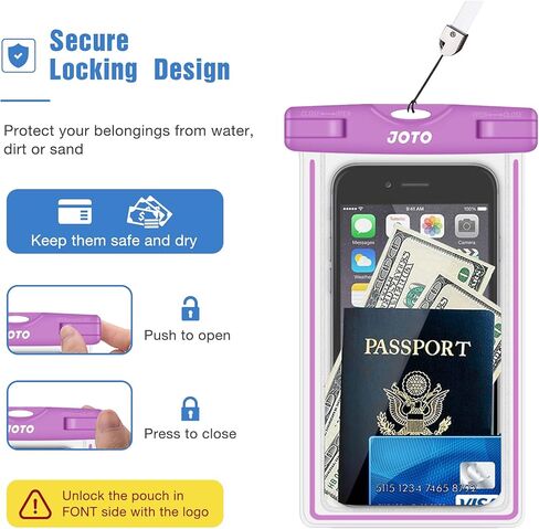 حقيبة حامل هاتف مقاومة للماء من JOTO، حقيبة جافة للهاتف الخلوي تحت الماء لهاتف iPhone 14 13 12 11 Pro Max Mini XS Max XR X 8 7 6S، Galaxy S21 S20 S10 S9 Pixel HTC LG Motorola حتى 7.0 بوصة - أرجواني in Kuwait
