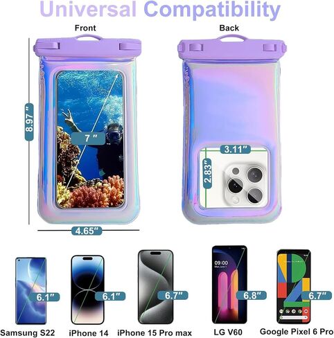 حقيبة هاتف عالمية مقاومة للماء، حافظة هاتف مقاومة للماء، لهاتف iPhone 15 14 13 Pro Max Samsung، IP68 للهاتف المحمول حقيبة مضادة للماء ملحقات عطلات Kayak Cruise، عبوة واحدة-قزحية الألوان-7 بوصة in Kuwait