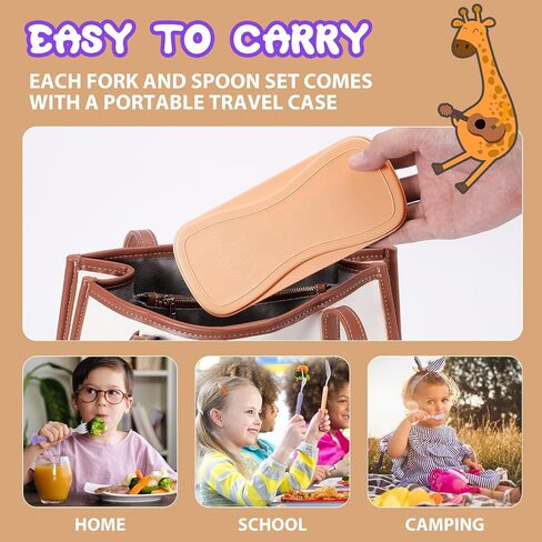 lohodo Toddler Utensils Kids Spoon and Fork Set 18/8 Stainless Steel Silverware BPA Free Pink & Purple Cute Giraffe Child Flatware with Travel Case for Age 3+ in Saudi Arabia