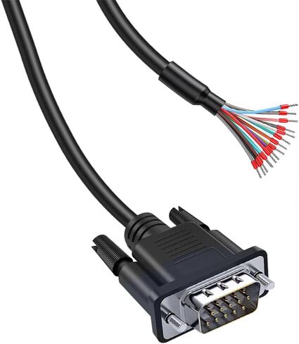 24AWG VGA ذكر RS232 15Pin كابل تمديد تسلسلي، HDB15 3Row حافظة معدنية 15 دبوس موصل مطلي بالذهب مع كابل نهاية السلك العاري in Saudi Arabia