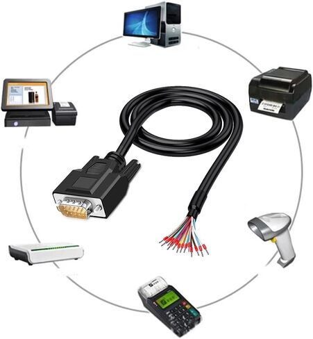 24AWG VGA ذكر RS232 15Pin كابل تمديد تسلسلي، HDB15 3Row حافظة معدنية 15 دبوس موصل مطلي بالذهب مع كابل نهاية السلك العاري in Saudi Arabia